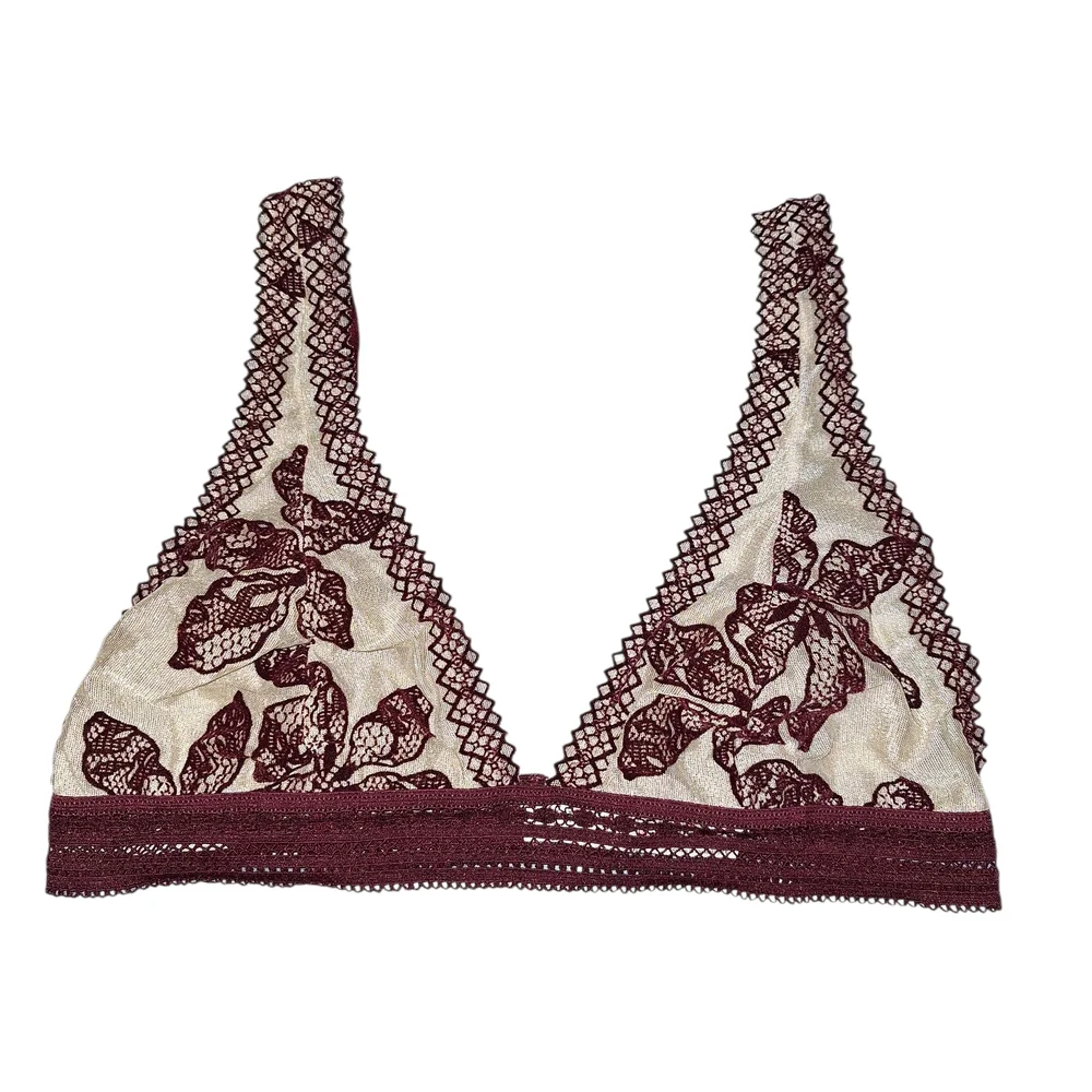 Free People Intimately Allia Bordeaux Combo Medium Lace Mesh Triangle Bralette - Picture 2 of 5